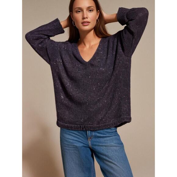 GAP Sweaters - Women's Gap Gray with Multicolored Sparkle Thread Chunky Knit Sweater L Tall